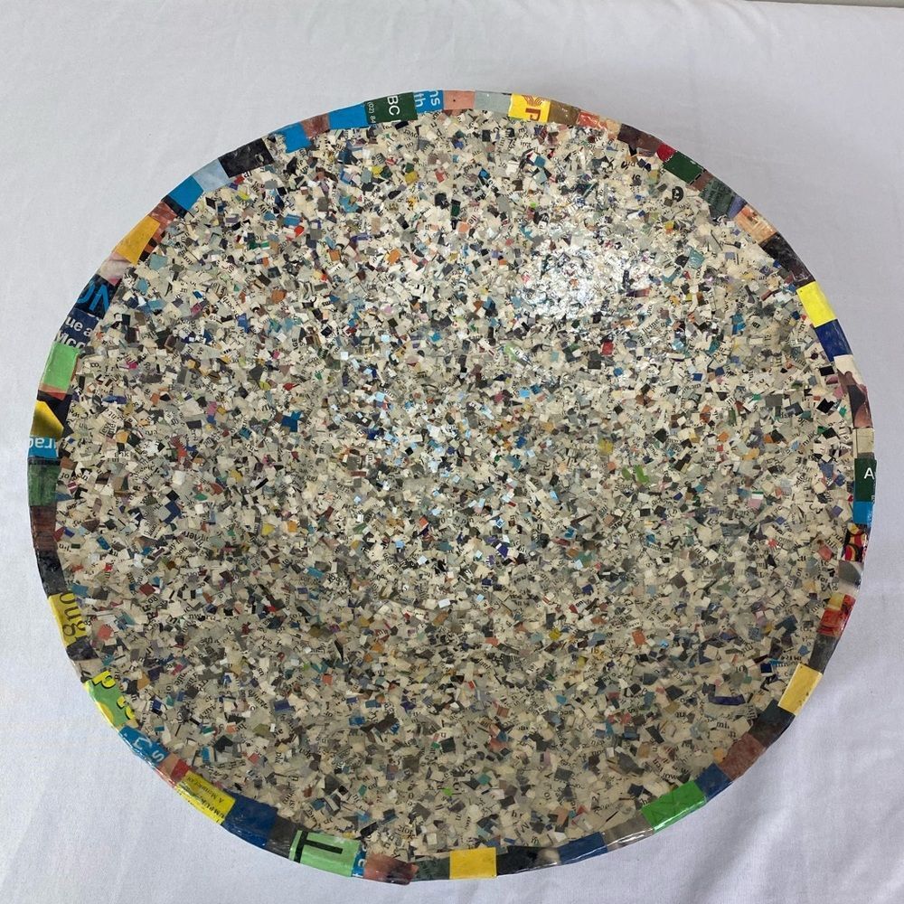 Recycled Multicolor Paper Pedestal Bowl - Eco Accent Retro Paper Machete - Picture 8 of 10